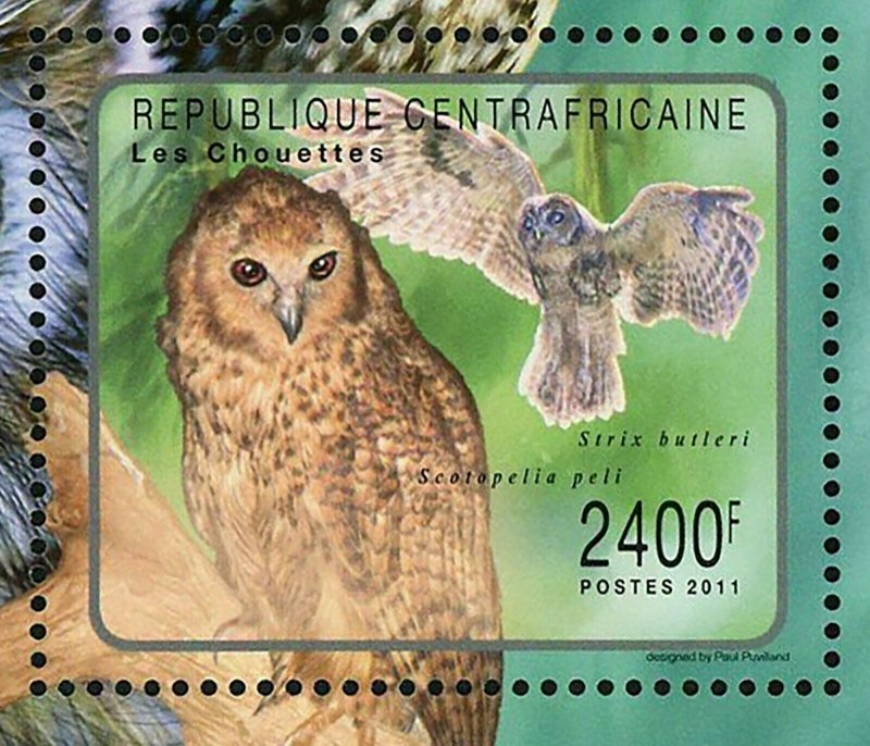 Owls Stamp Athene Noctua Scotopelia Peli Strix Butleri S/S MNH #3030 / Bl.716