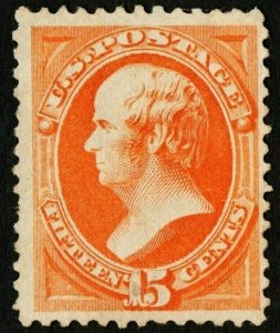 US Sc 189 MH - No Gum - 15c DANIEL WEBSTER Bright Orange F-VF Cat. $250.00