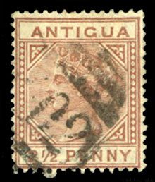 Antigua #13 Cat$67.50, 1882 2 1/2p red brown, used