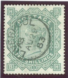 SG 135 10/- greenish-grey. Very fine used with a Liverpool CDS, Aug 29th 1883... 