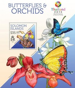 SOLOMON IS. - 2013 - Butterflies & Orchids - Perf Souv Sheet - Mint Never Hinged