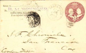 United States California Santa Rosa 1893 tall oval target  2c Columbian Envel...