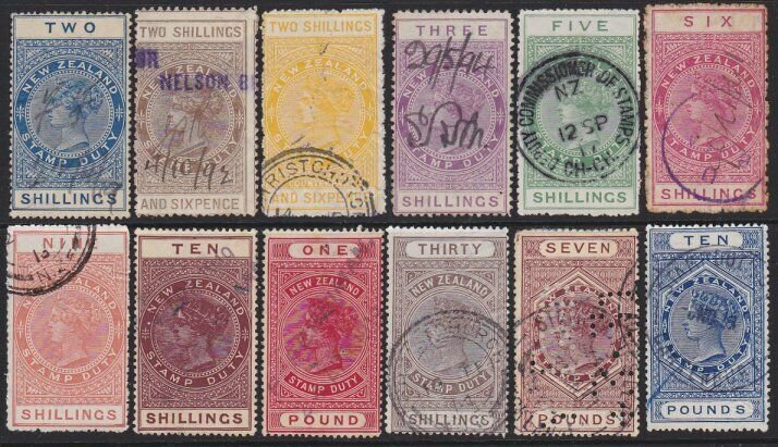 NEW ZEALAND 1880 LONG TYPE STAMP DUTY range to £10 used.....................2159