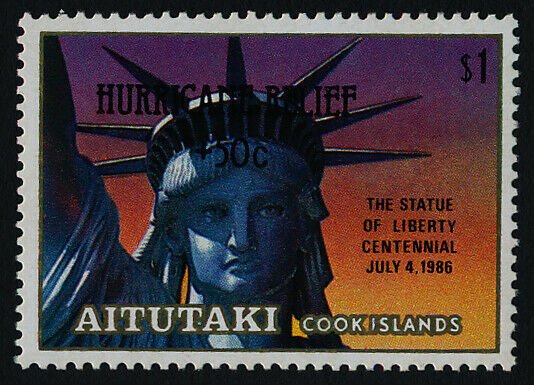 Aitutaki B45 MNH Statue of Liberty, Hurricane Relief o/p