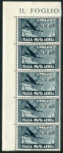Italy CE4 strip/5,MNH. Mi 491. Air Post Special Delivery 1933. Airplane,Sunburst