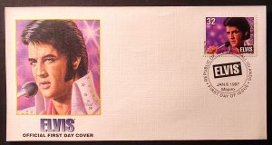 Cover of a postage stamp featuring Elvis Presley, issued by the Republic...