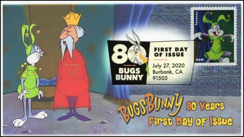 20-200, 2020, SC 5497, Bugs Bunny, First Day Cover, Digital Color Postmark, 80th