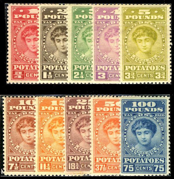 US #RI 1 -10 Potato Tax Stamps, VF mint NH,  all appear to be NH,  Rare this ...