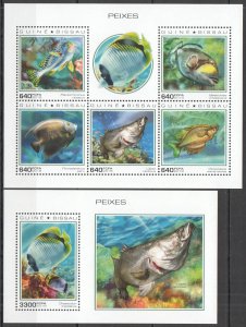 HM0785 2018 GUINEA-BISSAU FISHES MARINE LIFE FAUNA #10251-6+BL1764 MNH