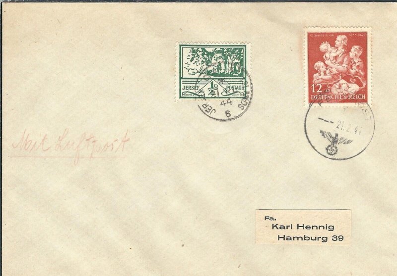German Occupation of Jersey to Hamburg, Germany 1944 (m5477)