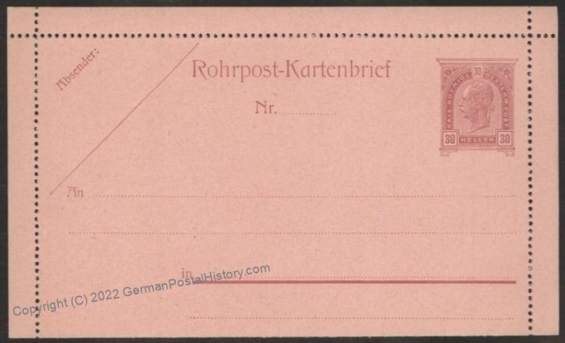 Austria Rohrpost RK9 Pneumatic Mail Postal Stationery Cardletter UNUSED 107868