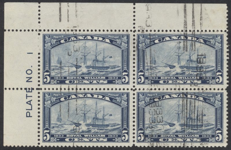 Canada #204 Royal William F-VF Used UL Plate 1 Block of 4