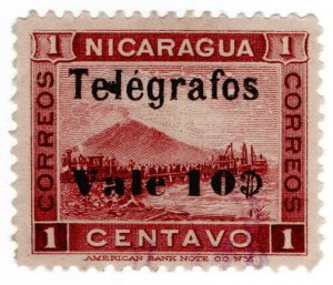 (I.B) Nicaragua Telegraphs : 10c on 1c Lilac-Brown OP (1907)