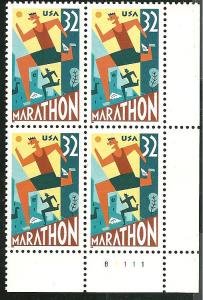 US Plate Block, Cat #3067, Marathon, MNH*-