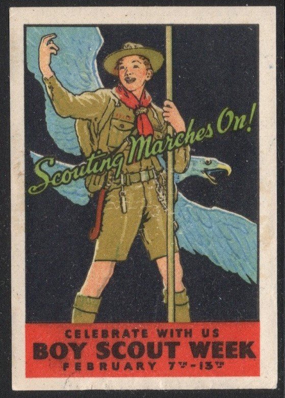 1938 US Poster Stamp Celebrate Boy Scout Week (Norman Rockwell Illustration)