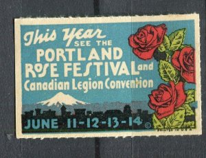 USA; 1930s-40s early Illustrated Local Special Advert Stamp, Portland Roses