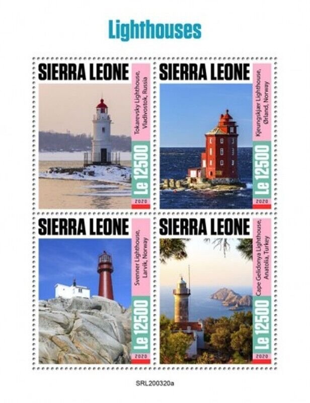 Sierra Leone - 2020 Lighthouses on Stamps - 4 Stamp Sheet - SRL200320a