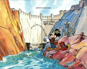 Bhutan 1991 - Disney, World Wonders, Mickey Fishing, Hoover Dam - S/S - MNH