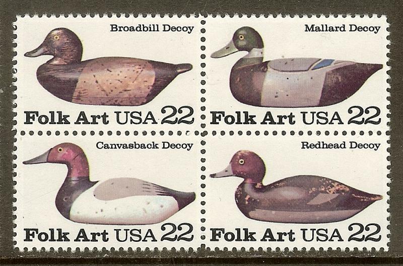 Scott #2141a, 22c Duck Decoys, Block of 4, MNH