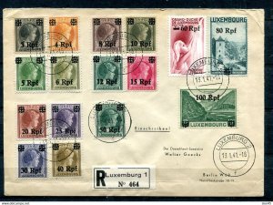 Germany Occ  Luxembourg Overprint 1941 Register Cover to Berlin Full set 14675