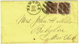 1870's New York, NY cancel on carrier rate cover, 2c brown, Scott 113, $220+