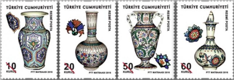 TURKEY 2016 - OFFICIAL POSTAGE STAMPS THEMED TILES, ART