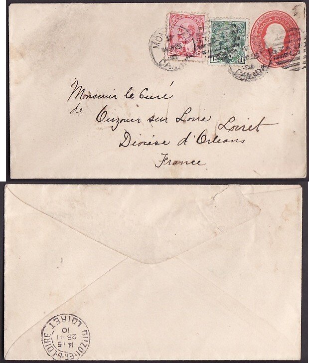 Canada-cover #10169 - 1c + 2c Edwards uprating- 2c Edward stationery to France-M