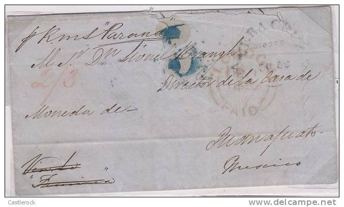 J) 1852 SPAIN, CADIZ TO GUANAJUATO MARITIME INBOUND MAIL, RSM, TRANSIT IN VERACR