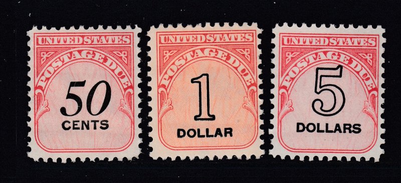 US Postage Dues 50c, $1 and $5 values MINT NEVER HINGED - Face $6.50  Cat $12.00