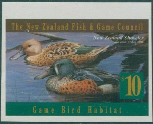 NZ Fish and Game Council 1996 $10 Shoveler imperf MNH