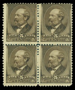 US 1882  James Garfield  5c yellow brown  Scott 205 mint MH BLOCK of 4