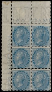 INDIA QV SG38, 1½a pale blue, NH MINT. Cat £720++ CORNER MARGINAL BLOCK x 6