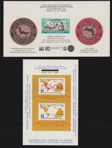 US 1964 & 66  2 Wilkinsburg Stamp Club Souvenir Sheets, Silly Philatelic Sayings