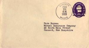 United States Maine Liberty 1955 4f-bar  Postal Stationery Envelope.