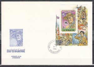 Mauritania, Scott cat. 553a. Canada Scout Jamboree s/sheet. First day cover. ^