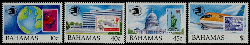 Bahamas683-6 MNH World Stamp Expo, Stamp on Stamp, Map, Aircraft