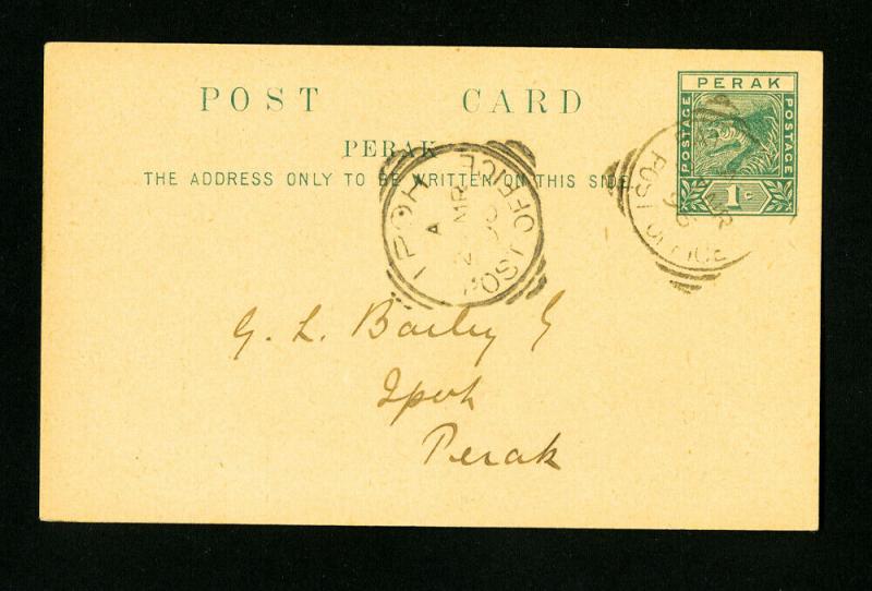 Perak Post Card Early Rare Fist Day w/Stamp extremely Scarce