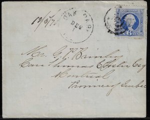 Scott #115 - $450.00 – Fine – 1869 cover to Keswick, England - Showpiece!!