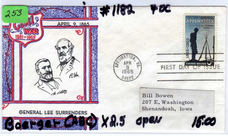#1182, FDC, Boerger (ABC), CV=$15.00, (2012), X3