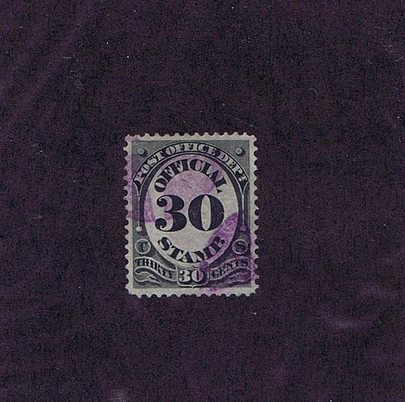 SC O55 USED 30 CENT OFFICIAL STAMP POST OFFICE DEPT 1873 PURPLE CANCEL