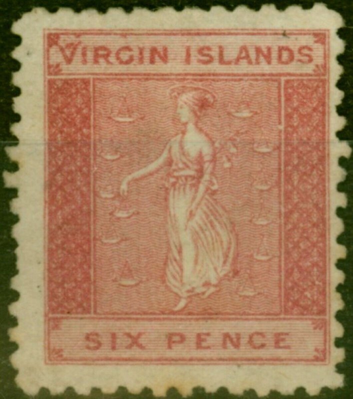 Virgin Islands 1866 6d Rose SG3a 'Large V in Virgin' Fine MM