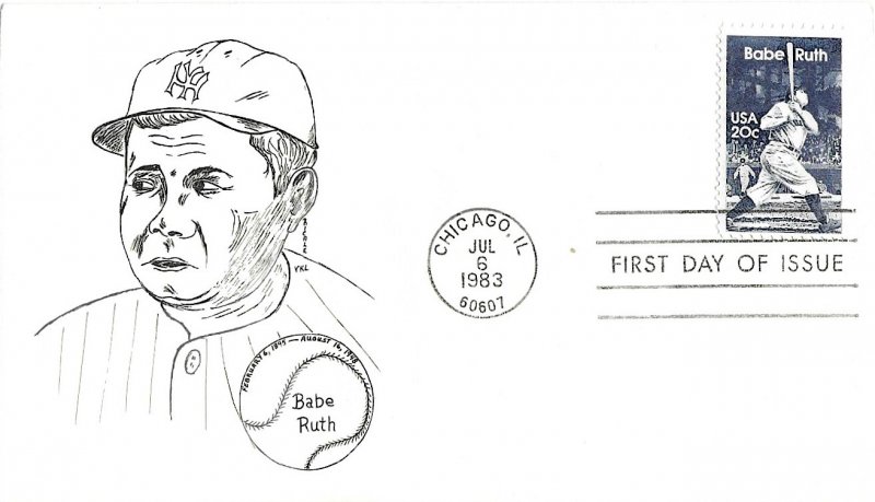 #2046 FDC, 20c Babe Ruth, VKL (D-1190)
