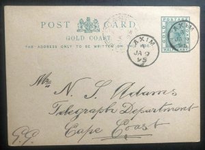 1895 Axim Gold Coast Postal Stationery Postcard cover To Cape Coast