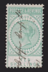 South Australia POSTAGE AND REVENUE 10/- green, perf 10.