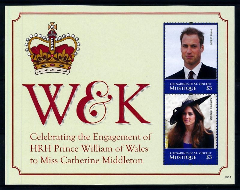 [101329] Mustique Gren St. Vinc. 2011 Royal engagement Prince William Sheet MNH