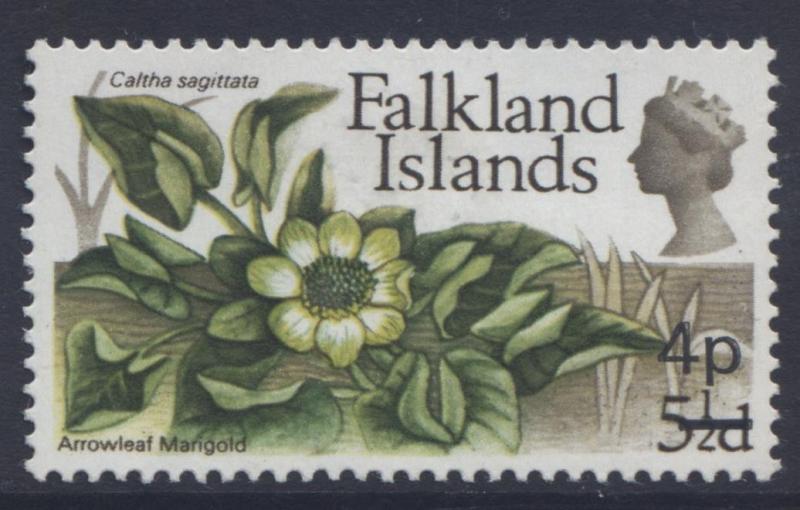 Falkland Is-Scott 203-Flowers-Overprint1971-MVLH-Single 4p on a 5.1/2p Stamp