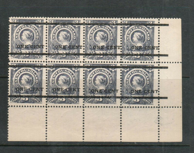 Newfoundland #75 - #77 Mint Corner Block Of Eight Showing All Three Types