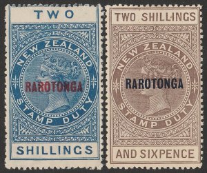 COOK ISLANDS 1921 Rarotonga on QV 2/- & 2/6 Postal Fiscal on DLR paper.