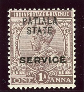 India - Patiala 1913 KGV Official 1a chocolate superb MNH. SG O38. Sc O38.