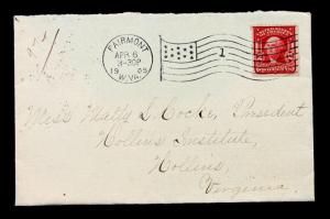 US #319G Booklet Single Cover Fancy Flag Cancel Fairmont W VA. Apr 6, 1905